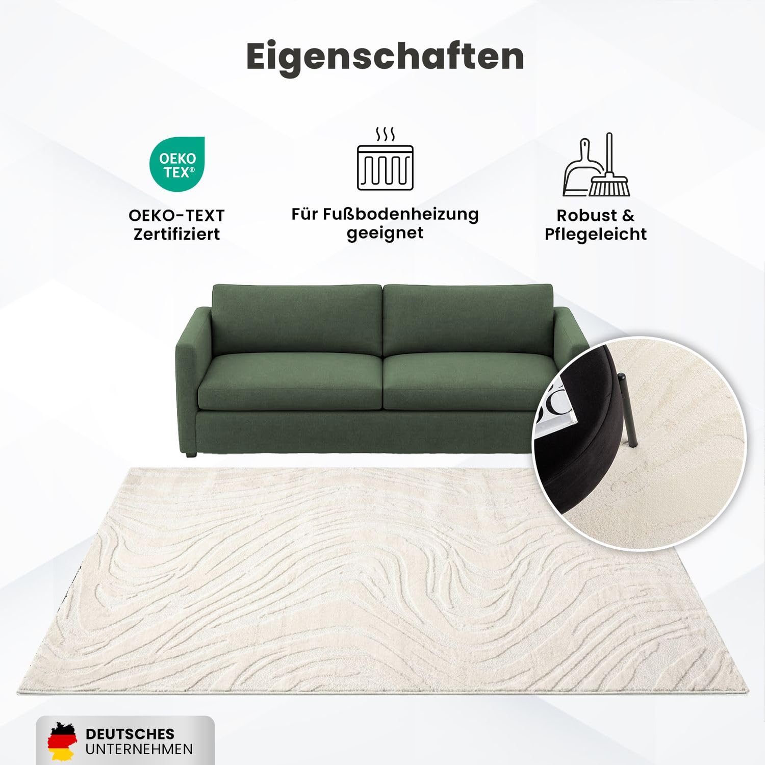 VIMODA Teppich Wohnzimmer Teppich Schlafzimmer 3D Effekt modern Weich kurzflor Wellenmuster Qualitativ,Farbe:Creme;Maße:160x230 cm