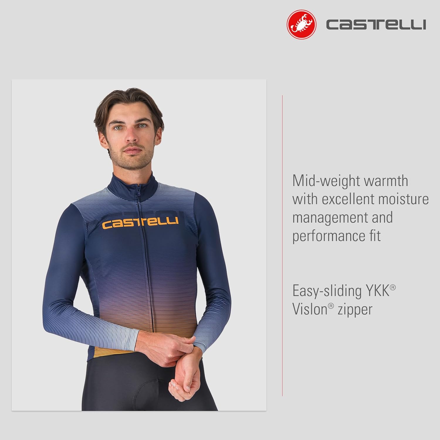 CASTELLI Men’s Apice Thermal Jersey, Long Sleeve Mid-Weight Breathable Warm Cycling Apparel for Cool Road Cycling & Biking - Image 2