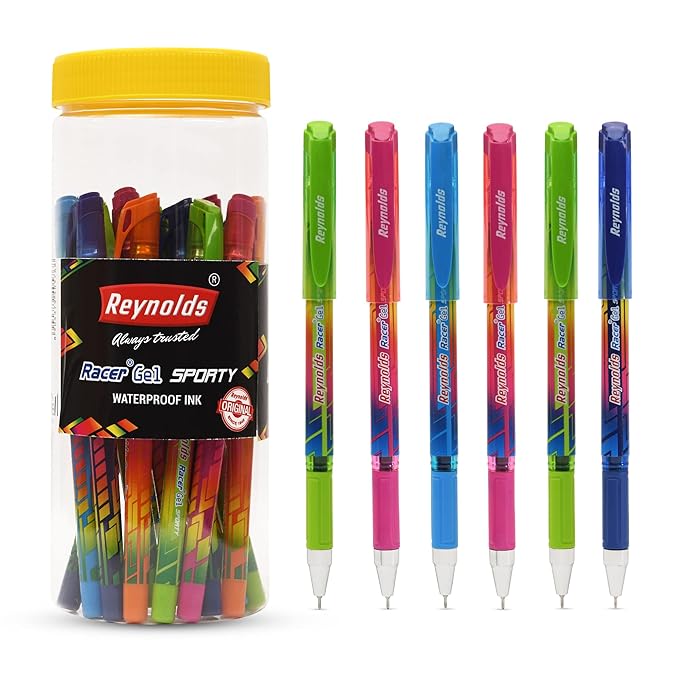 Reynolds Racer Gel Sporty 15 Ct Jari Lightweight Gel Pen With Comfortable Grip For Extra Smooth Writing I School And Office Stationery|0.5Mm Tip Size|Multicolor at Rs. 150