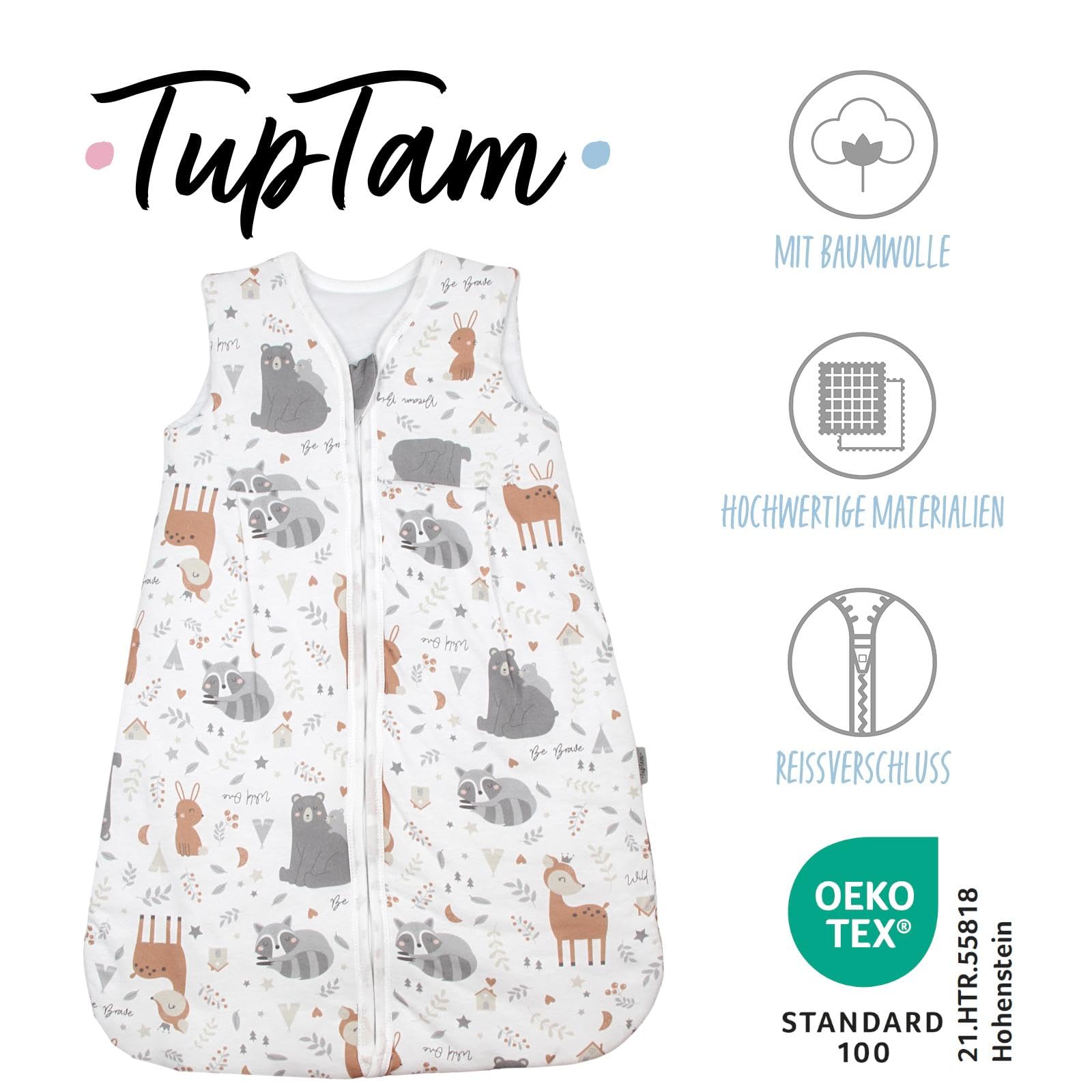 TupTam Sacco Nanna 2.5 TOG – Sacco Nanna Neonato Tutto l’Anno in Cotone OEKO-TEX, Traspirante e Morbido