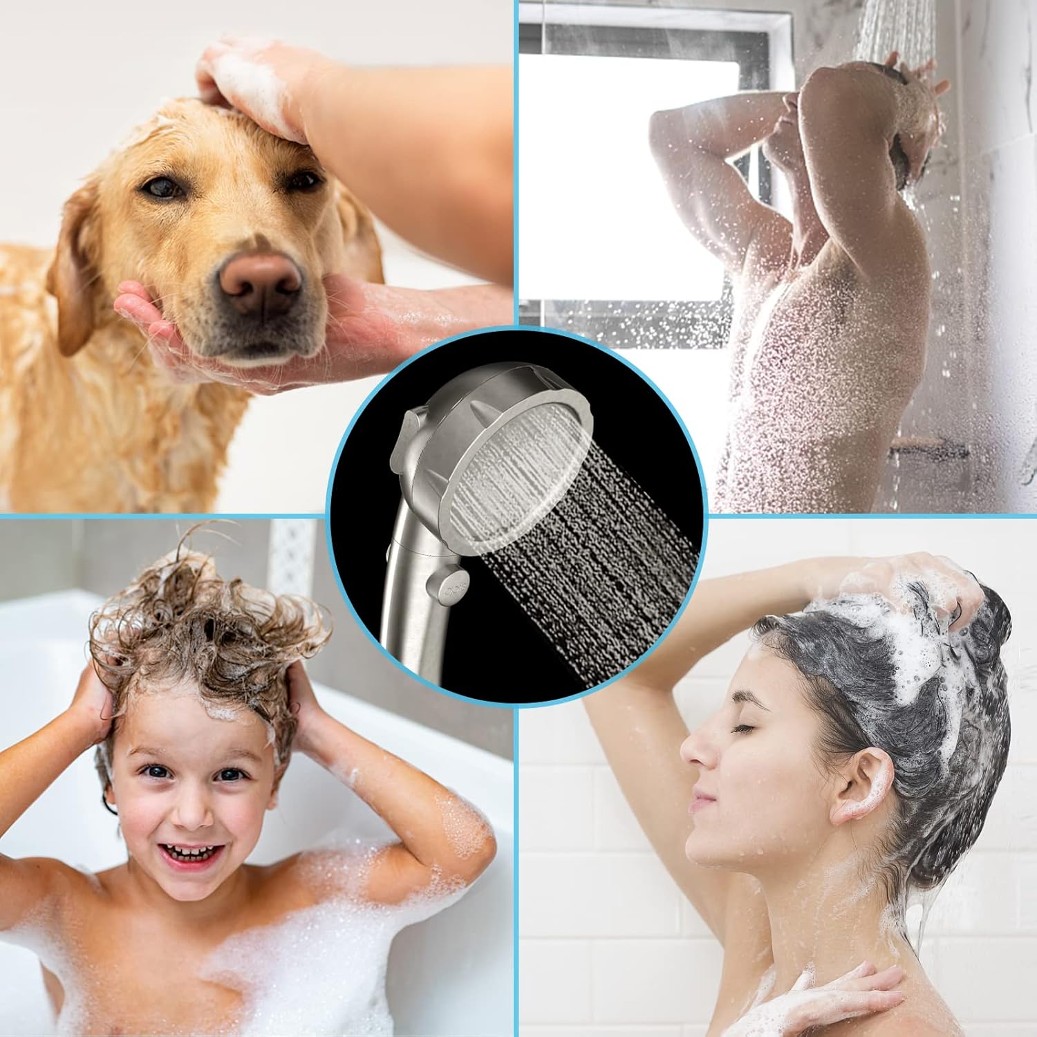 High Pressure Handheld Shower Head, RV Handheld Shower Head with Hose and On Off Switch, Detachable Shower Head with Adjustable Holder (Brushed Nickel)