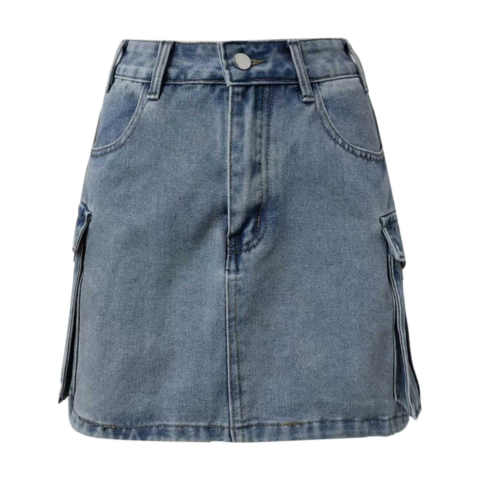 2026 Falda de mezclilla recta para mujer con bolsillos, minifalda casual de línea A para uso diario, traje de vacaciones, primavera, verano, otoño