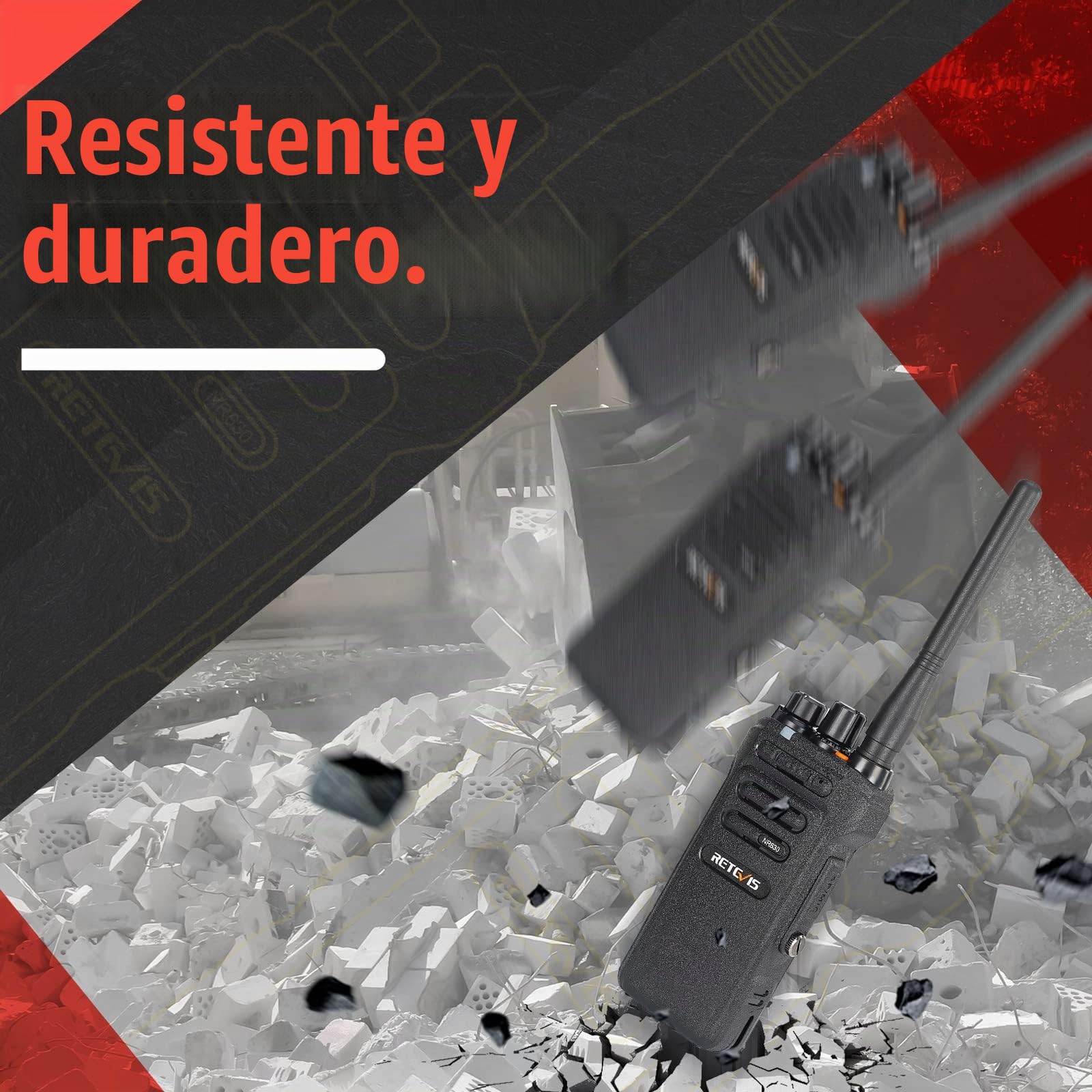 Retevis NR630 Walkie Talkie para Adultos, Walkies Largo Alcance, IP67 Impermeable, Cancelación de Ruido, Llamada de Grupo, 2800 mAh Recargable Walkie Talkie para Obra, Contratista (Negro, 3 Unidad)