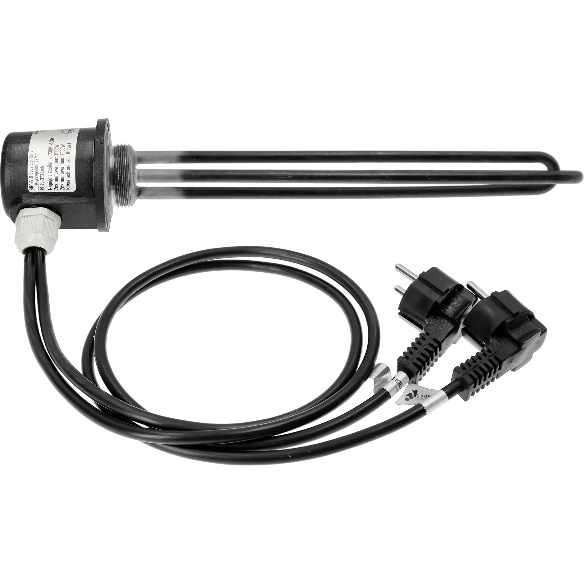 BROWIN® Elektroerhitzer für Flüssigkeiten | Gesamtleistung 3500 Watt| Separate Heizer 1,5kW 2kW | Tauchsieder | Elektrische Heizung | Edelstahl | 1500-2000 Watt | 230 V | Wasserkocher
