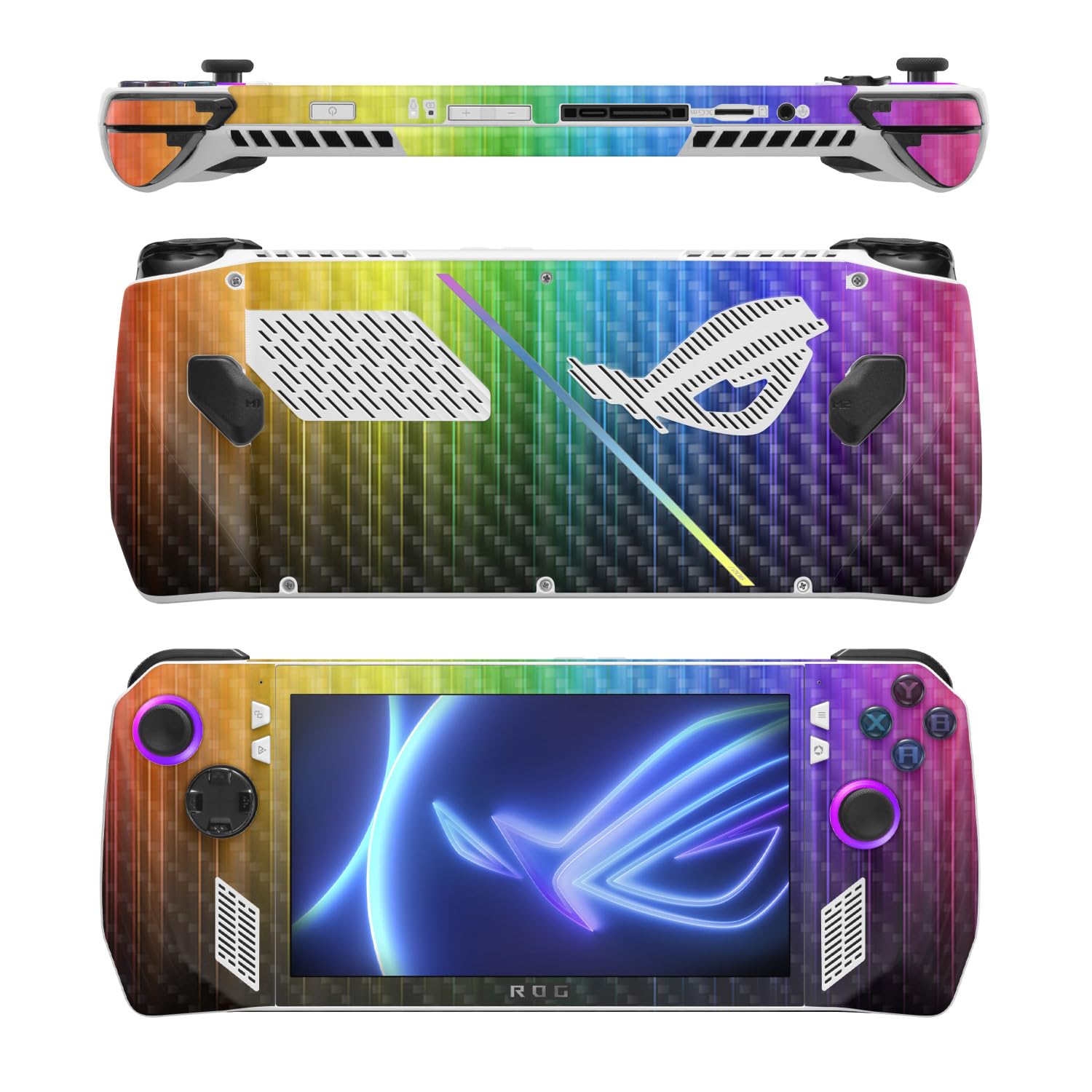 MightySkins Carbon Fiber Skin Compatible with Asus ROG Ally - Rainbow Streaks | Protective, Durable Textured Carbon Fiber Finish | Easy to Apply