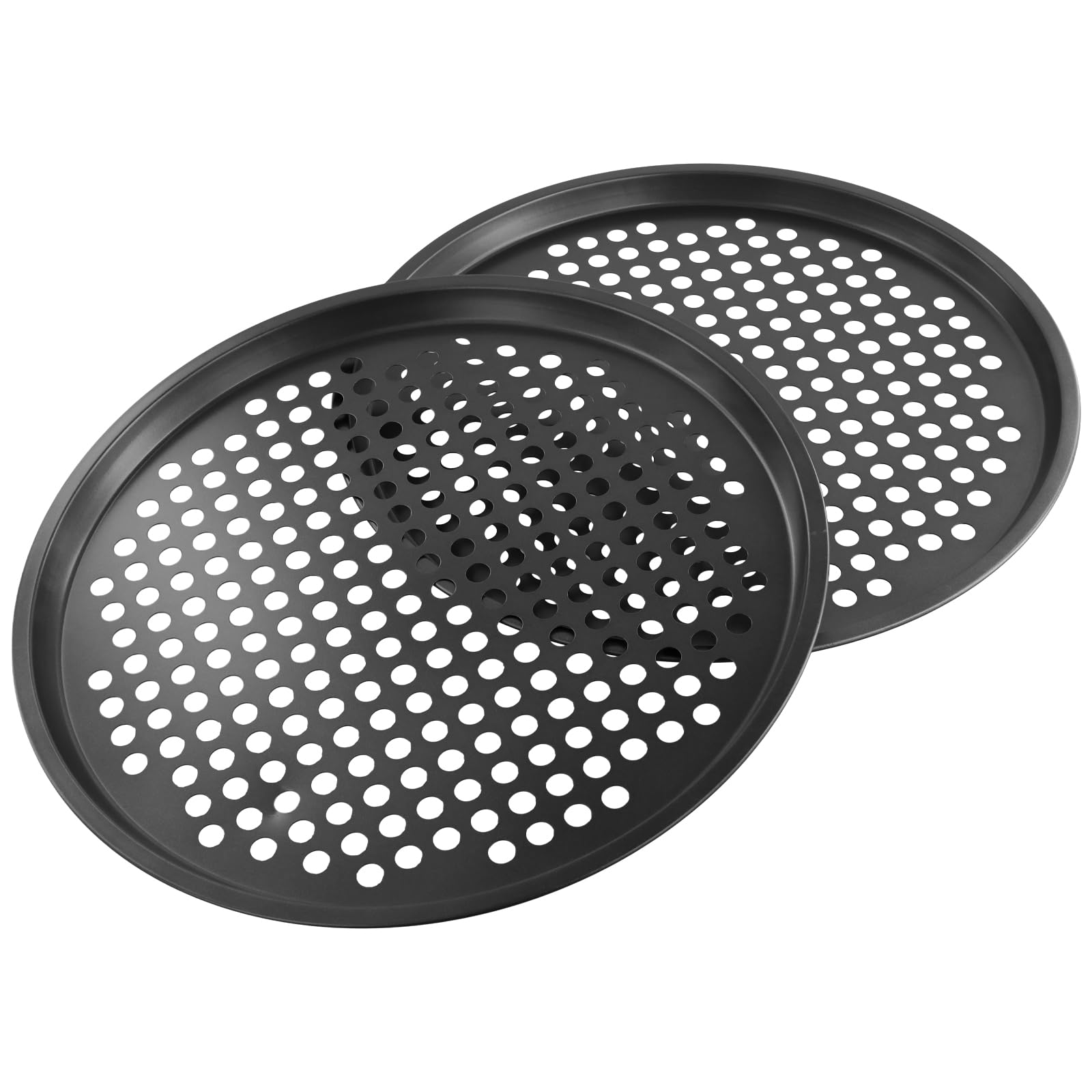 Lot de 6 plaques à pizza rondes de 33 cm - Antiadhésives - Avec trous - En acier carbone noir - Pour pizzas, biscuits, pains, tartes
