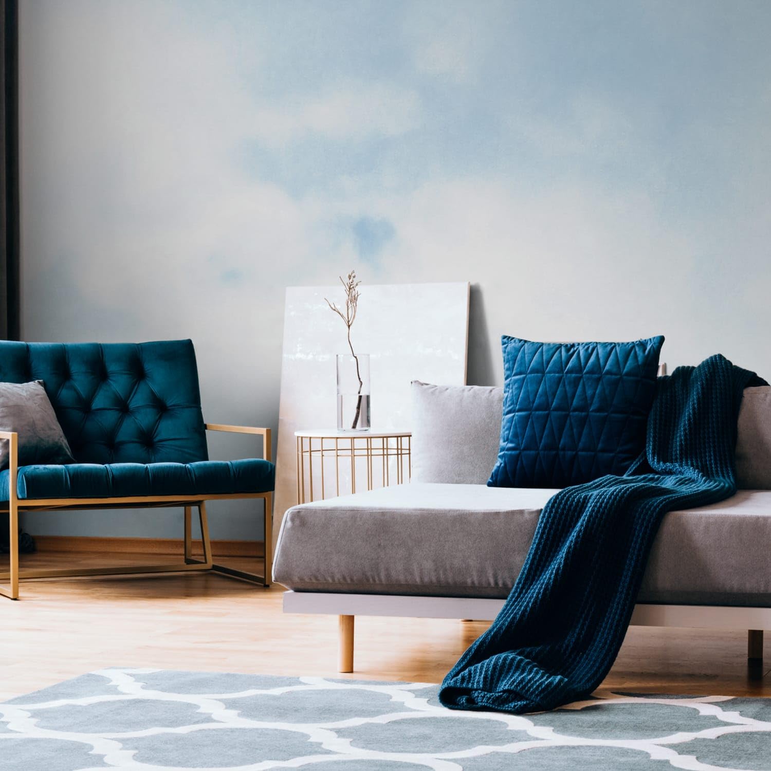 Papier peint nuages bleu ciel pour une chambre d'enfant douce Profhome TNT