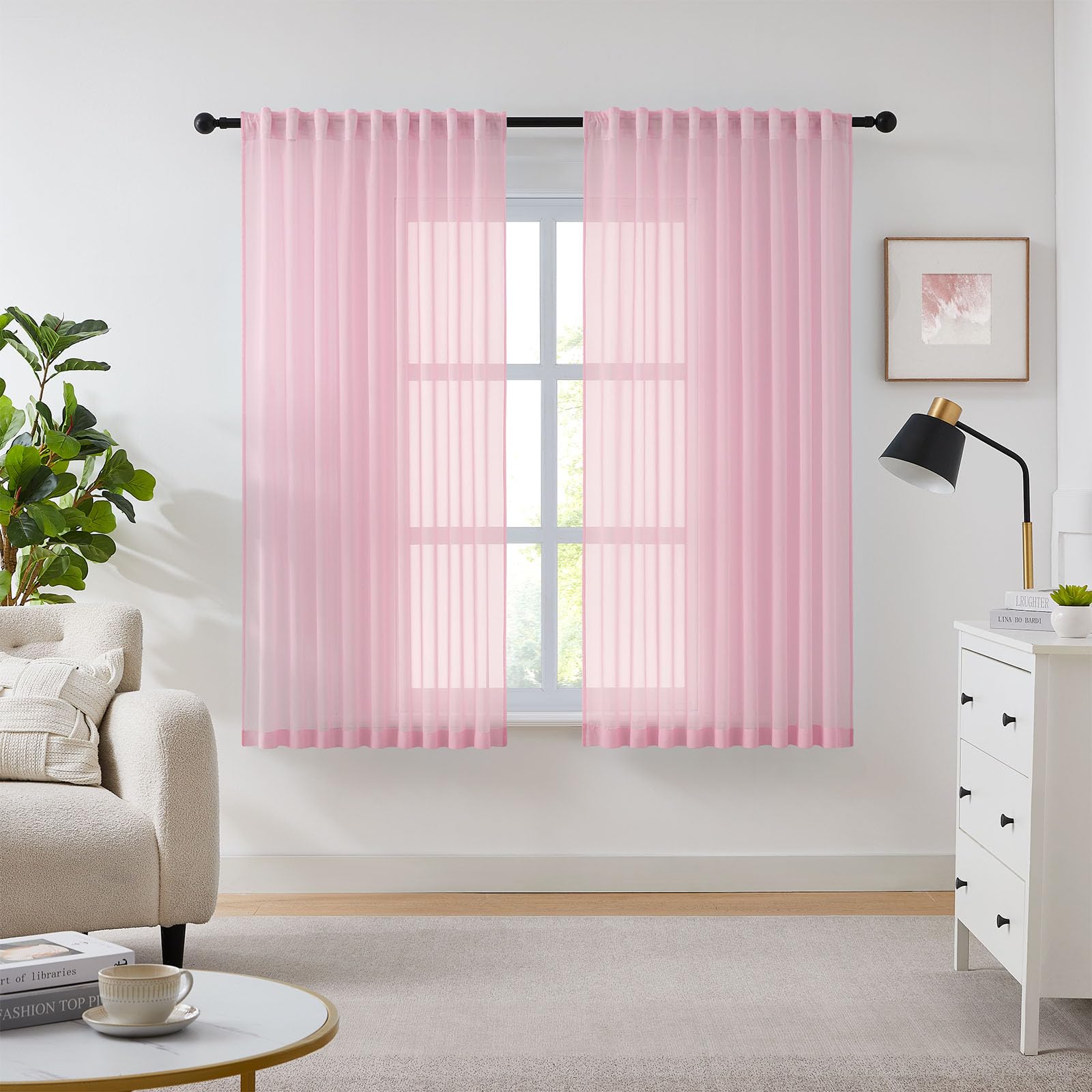 Melodieux Gardinen Kräuselband, Weiß Transparent Voile-Vorha