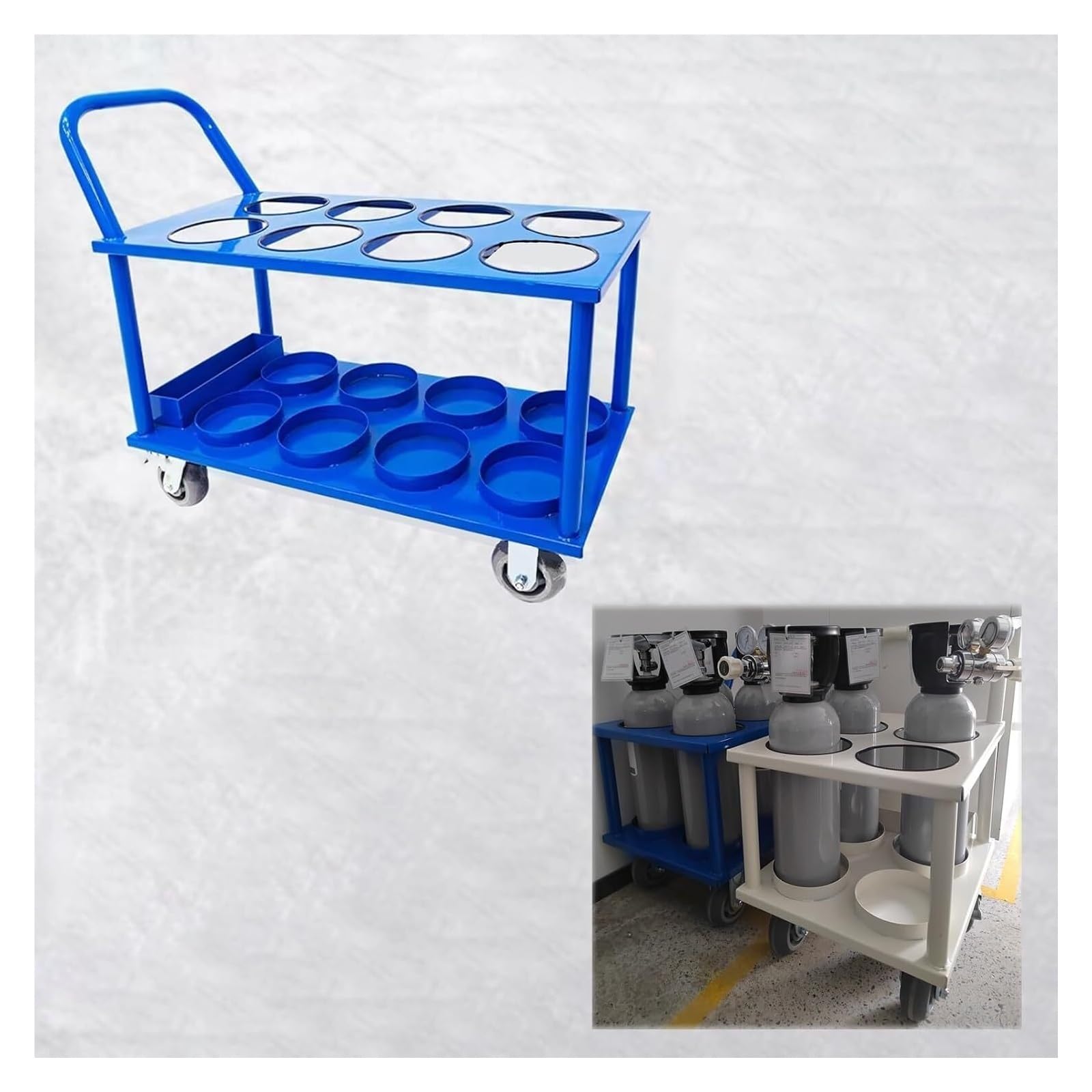 GTHTUHFD Oxygen Cylinder Trolley, Oxygen Cylinder Rack 4-Wheel Tank Cart Holder,Blu-8 slots