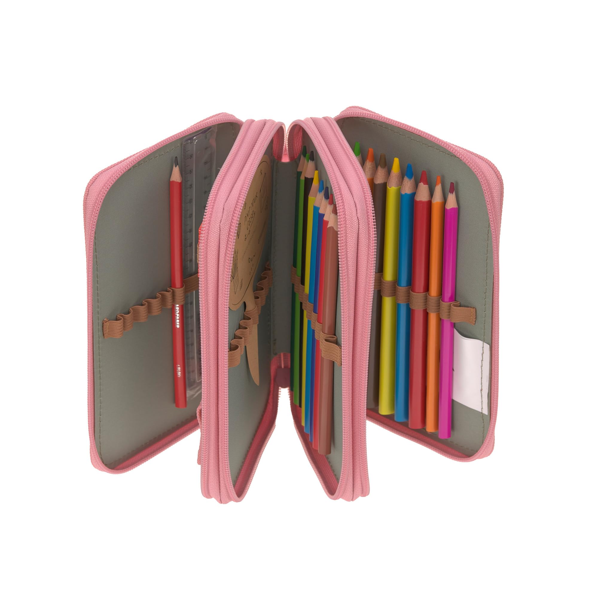 LÄSSIG Pencil Case Filled 20 Pieces/School Triple Pencil Case Unique, Pink, Standard Size - Image 3