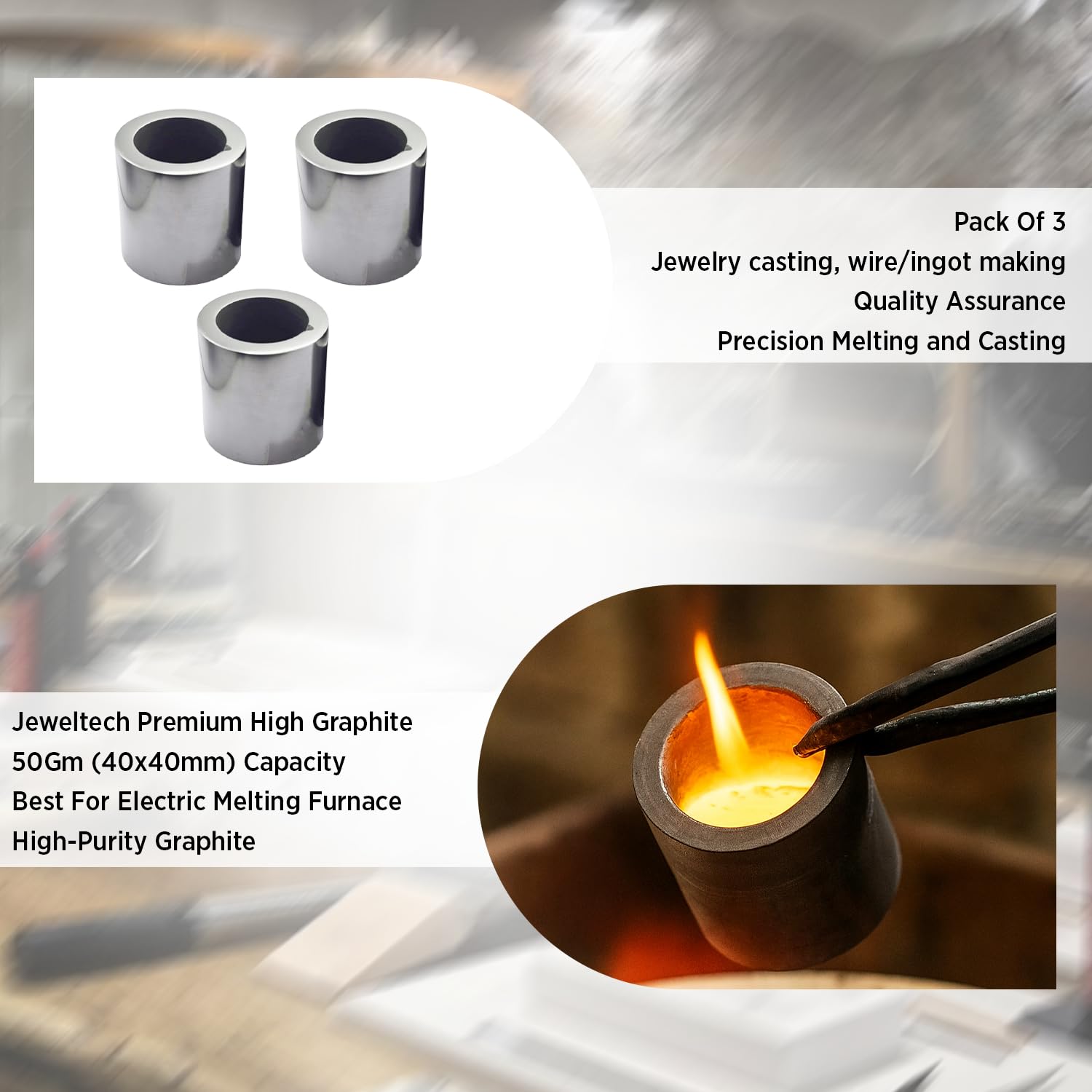 GRAPHITE CRUCIBLE CASTING, MELTING, REFINING GOLD, SILVER, COPPER, ALUMINIUM, 40X40MM 4