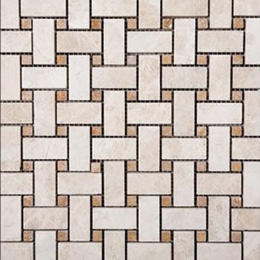 Epoch Tile IVRBAS Tumbled Travertine Basketweave, Ivory