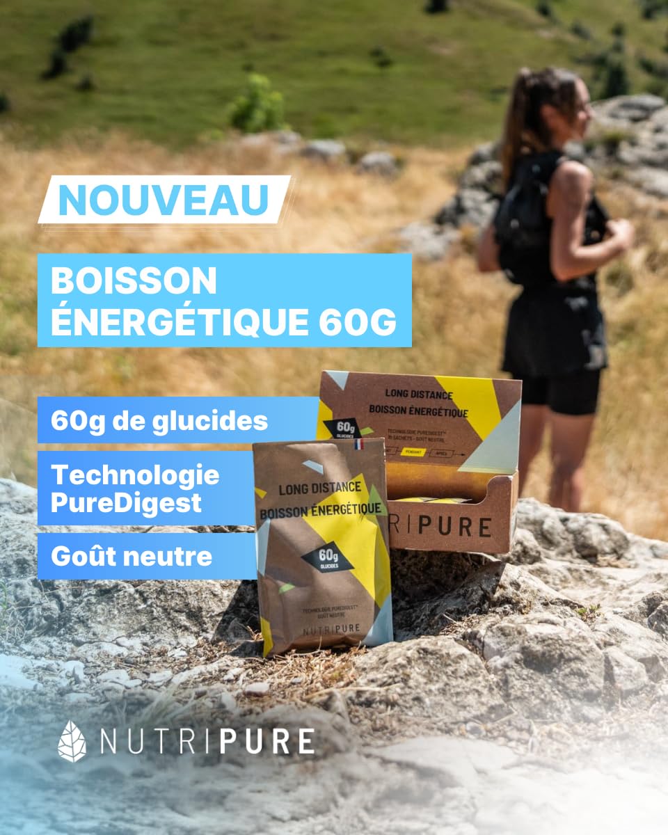 Boisson Énergétique Long Distance 60g – Formule experte pour les efforts >1h30 : 60g de glucides, BCAA, électrolytes pour performance et confort digestif