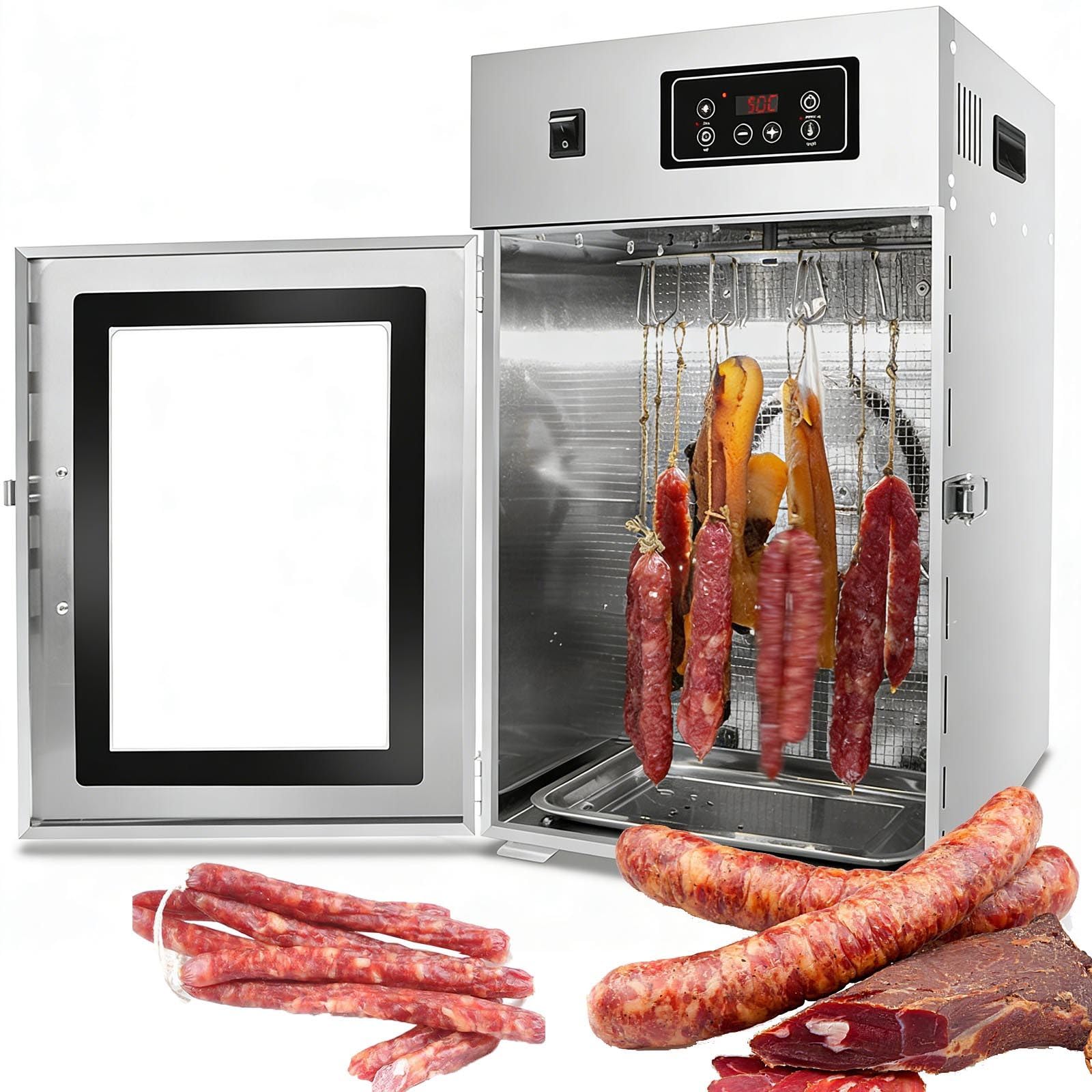 Edelstahl-Biltong-DöRrgeräT,Trockenschrank Für Fleisch– GroßEs FassungsvermöGen (7,5Kg),14 Haken, Temperaturregelung Von 30–90°C – Zum Trocknen Von Biltong, Fleisch Und Wurst