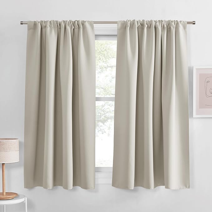 PONY DANCE Kitchen Beige Curtains - Home Decoration Thermal Insulated Blackout Window Treatments/Draperies Protect Privacy, 52" W Each Panel x 54 L, Biscotti Beige, 2 Pieces