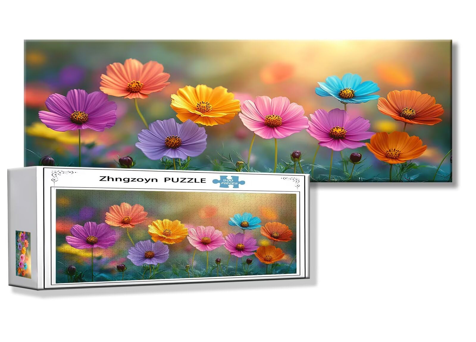 Puzzle Fleur 900 Pieces Paysage Puzzle Adultes 87 x 34 cm DIY Difficile Classiques Jigsaw Panoramique, Adulte Jeu éducatif, 2025 Bois Jigsaw Art Impossible Famille Challenge, Cadeau pour Femme J-8