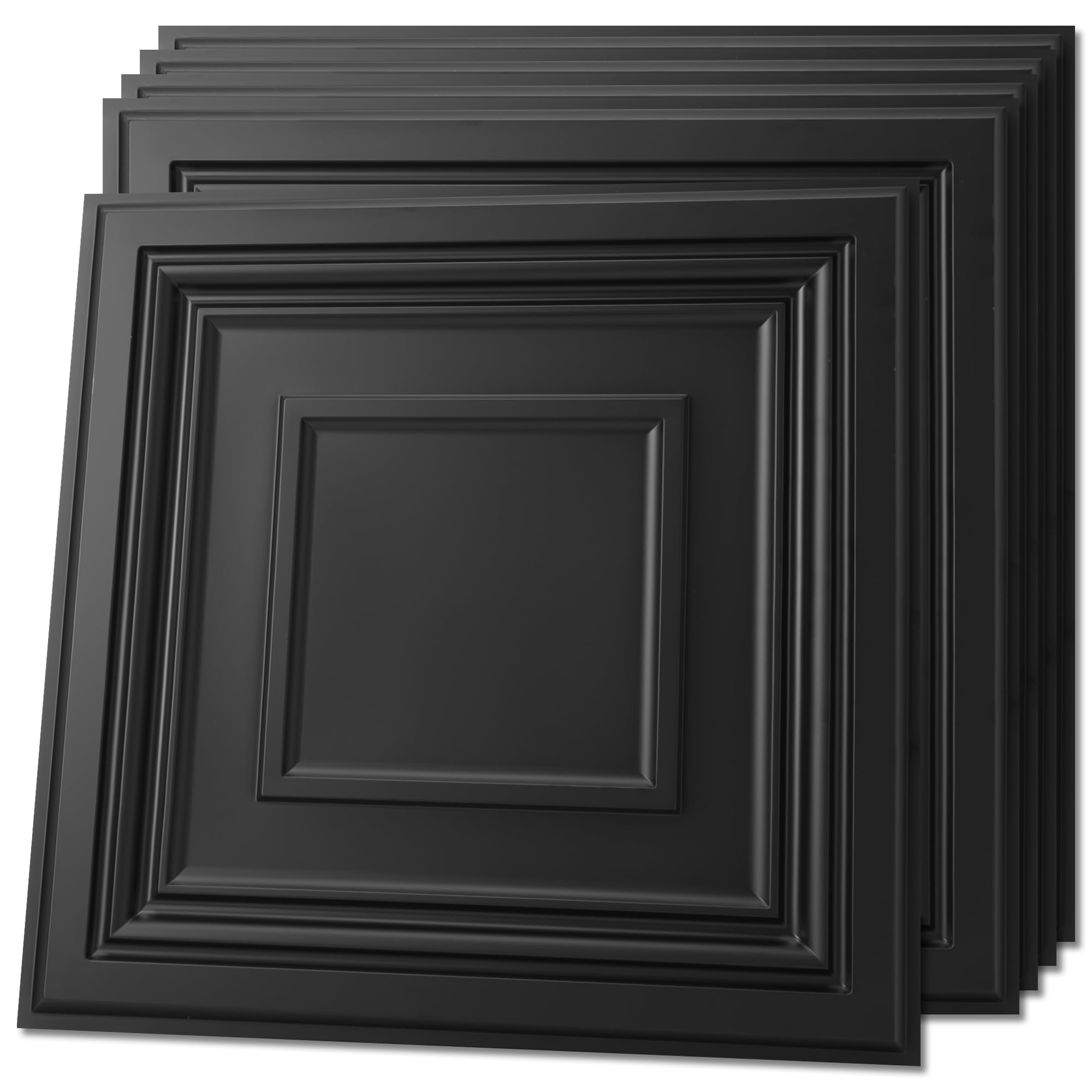 Art3d Drop Ceiling Tiles 24x24 Inch (12-Pack, 48 Sq.ft) – Glue Up PVC Ceiling Tiles 2x2 Ft., Decorative Ceiling Panels for Kitchen, Living Room, Office and Home, Square Black