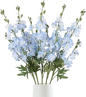 5 Pcs Light Blue Delphinium Artificial Flowers, 38.5" Long Stem Artificial Flowers for Tall Vase Blue Flowers Faux Larkspur for Wedding Home Party Kitchen Arrangement Decor