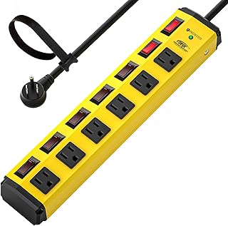 CRST 6-Outlet Heavy Duty Metal Power Strip with Individual Switches and Flat Plug, 15AMP/1875W Surge Protector (1200 Joules), 6-Feet 14AWG Cord with Hook and Loop Fastener
