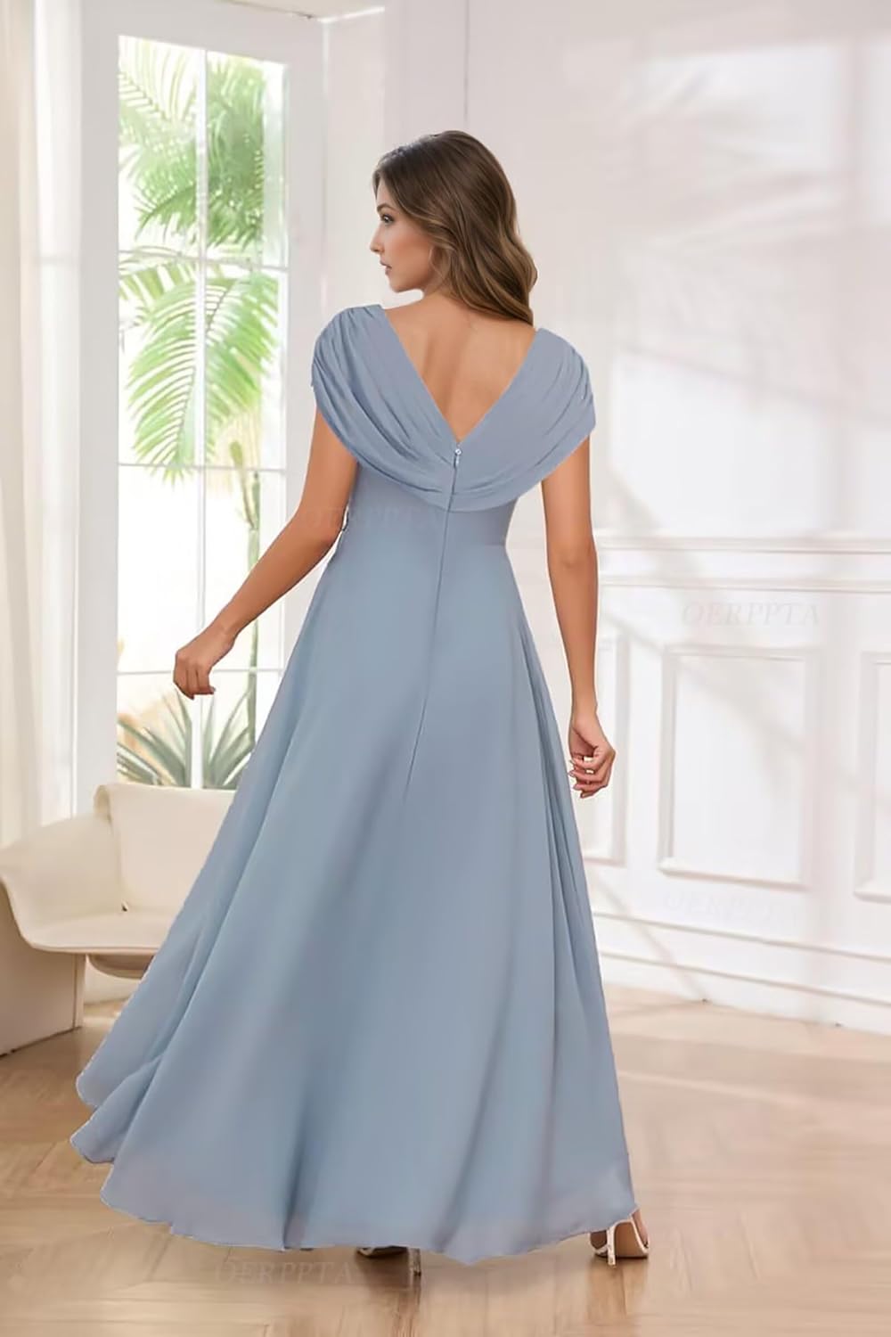 Lace Appliques Long Mother of The Bride Dresses for Women Cap Sleeves Formal Dress Hi-Lo V Neck Evening Gowns