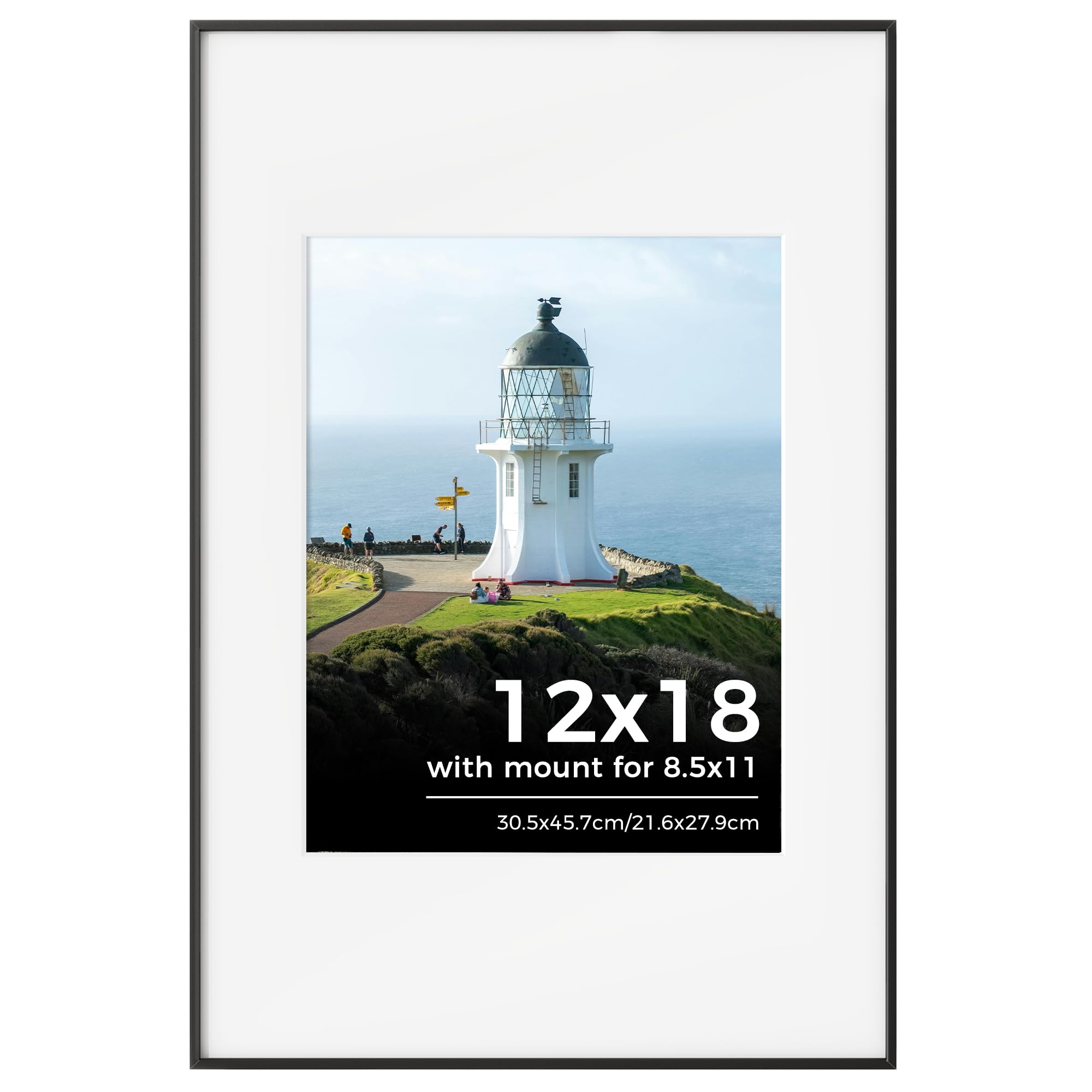 12x18 Picture Frame, 12x18 (30x45cm) Photo Frame with Mount for 8.5x11 inch Frame, Metal Poster Frame with Tempered Glass for Home, Gallery Wall Mount Display, Black