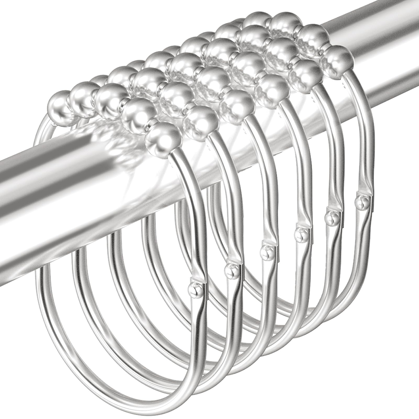 MENGJINGO 12PCS Wide Shower Curtain Hooks Rings, Rust Proof Stainless Steel, Heavy Duty Shower Hooks Rings for Bathroom Shower Rods Curtains Liners, Easy Glide Rollers, Set of 12, Bright Chrome