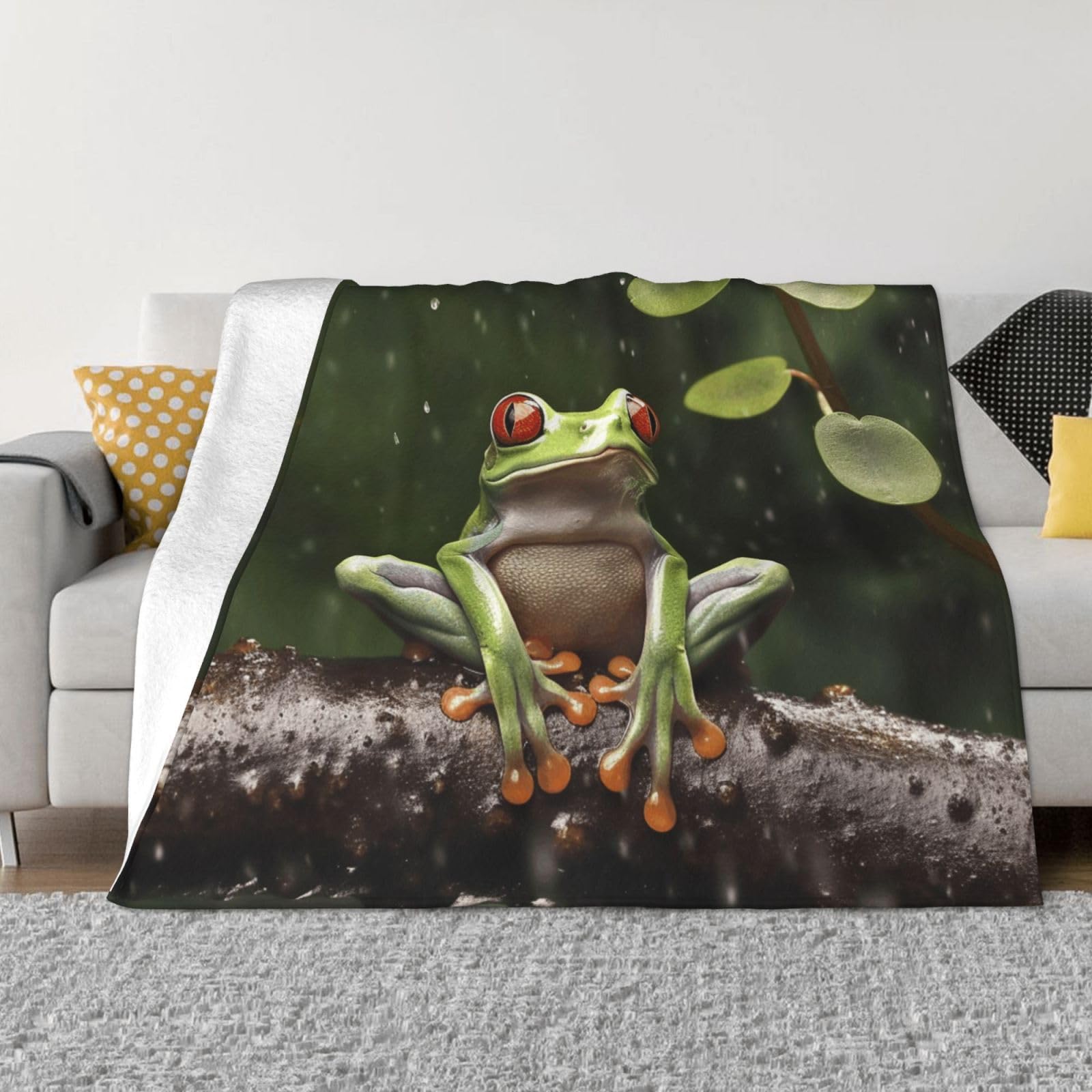 Fodpand Black Peace Tree Frog Flannel Blanket 50"X40" - Ultra-Soft Lightweight Throw Blanket For Bed, Sofa, And Couch - Luxury Air Conditioning Blankets - Cozy Warm Blankets For All Seasons