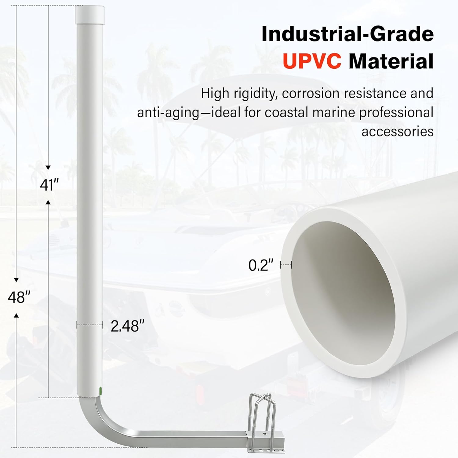40'' 316L Stainless Steel Trailer Post Guide on Anti seawater Corrosion Boat Trailer Guide-ons-40'' 2*UPVC Tube Trailer Guide Bars with Cushioned Rubber pad