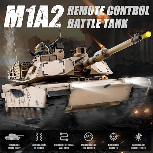Miniatura 2 de Heng Long RC Tank 1/16 Escala 2.4GHz US M1A2 Abrams Army Tank Model, tanques de control remoto con sonido y luz, tanque militar RC todo terreno