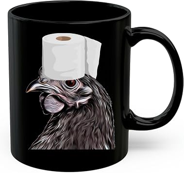 Funny Ayam Cemani Chicken Hen Portrait Black Mug 11oz - Cute Ceramic Coffee Cup with Animal & Toilet Paper Design - Novelty Gifts for Chicken Lovers