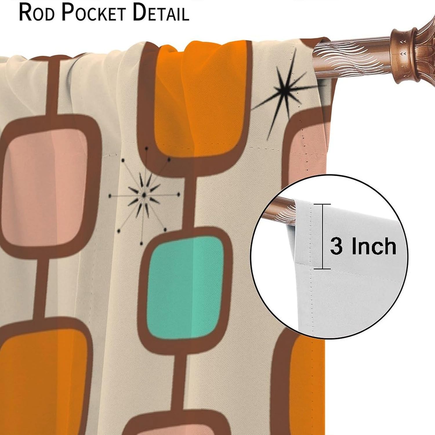 Mid Century Blackout Curtain Modern Geometric Diamond Atomic Starbursts Window Treatment for Kids Bedroom Kitchen Decor Window Drapes 42" W X 63" L