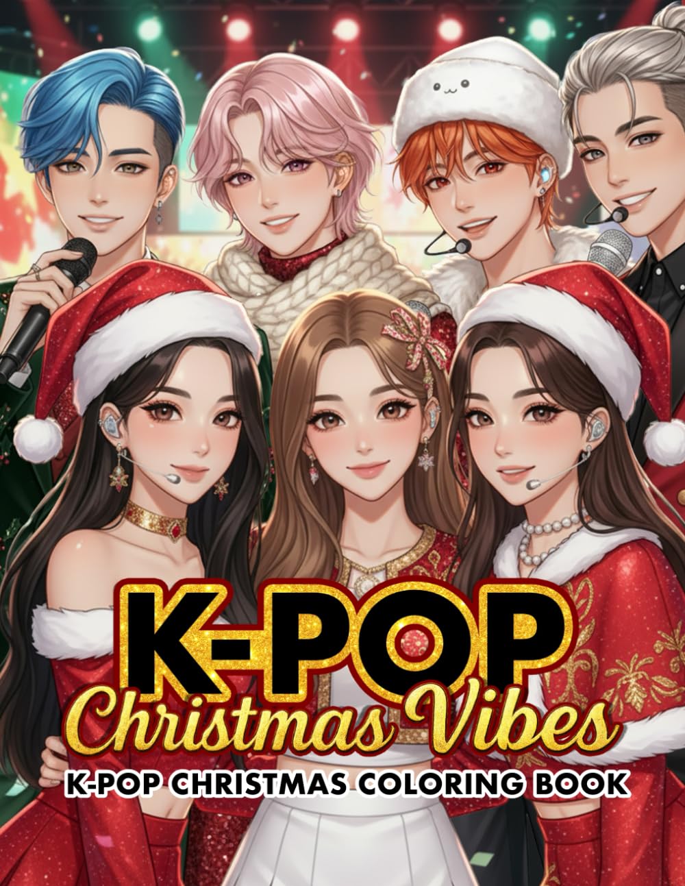 Kpop Christmas Coloring Book: Kpop Christmas Vibes – Korean Idol Girls & Boys, Cute Winter Holiday Fashion Anime Manga Coloring Book