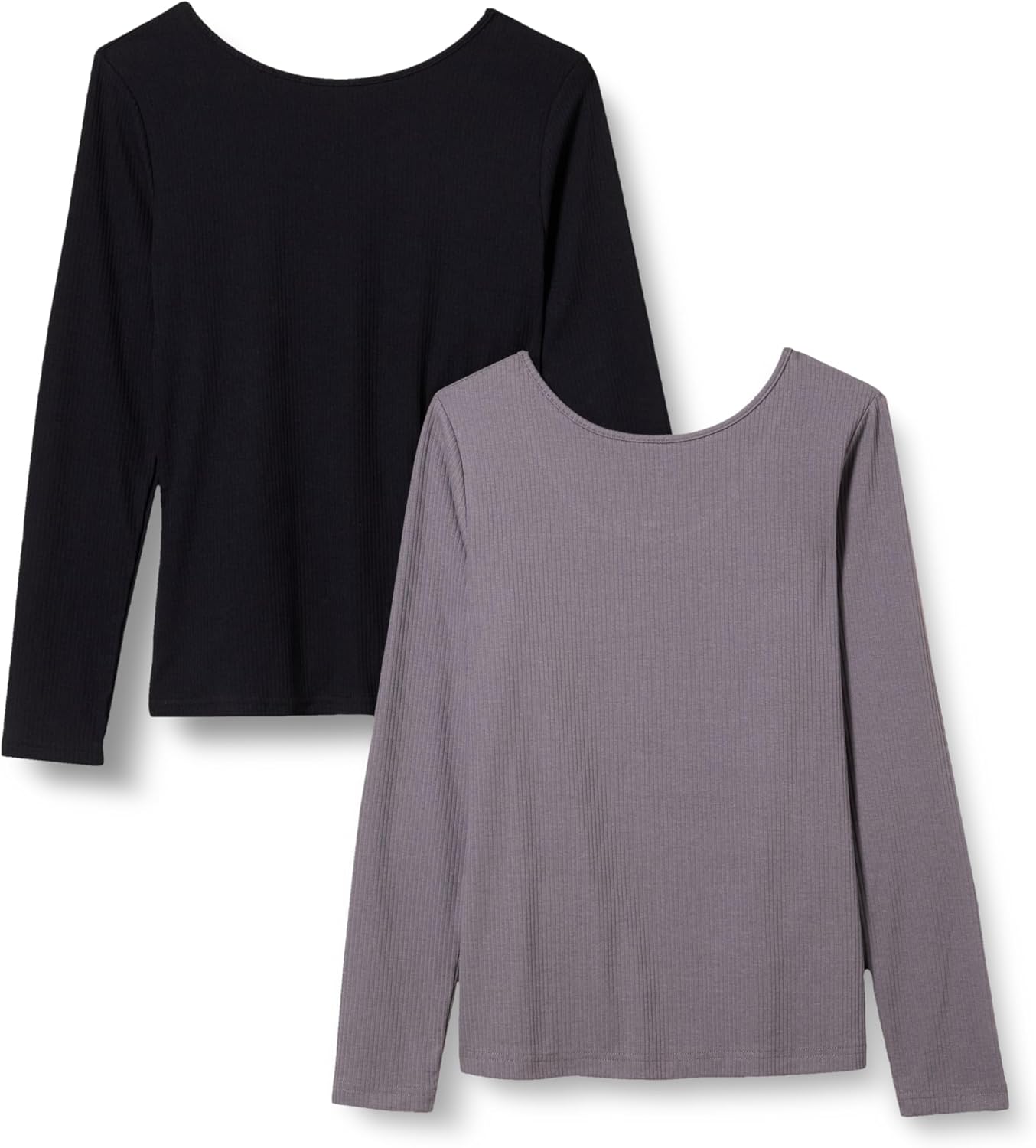 Amazon Essentials Women's Scoop Back Long Sleeve Slim-Fit Rib-Knit T-Shirt, Pack of 2