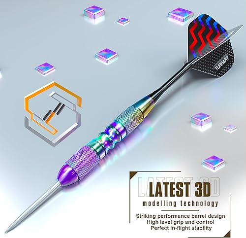 Vista 14 de Turnart Juego de dardos de punta de metal – Juego de dardos de punta de acero, dardos de metal profesionales, 12 piezas de 22/0.85 oz Pro Dardos