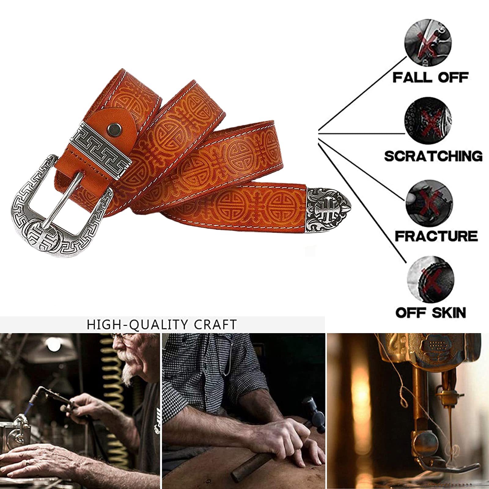 Leder Gürtel Für Damen Und Herren Handgemachtes Mode Geprägtes Muster Relief Ledergürtel Jeansgürtel Exquisit Dornschließe Aus Zinklegierung,Braun,110cm/waist:36"~38"
