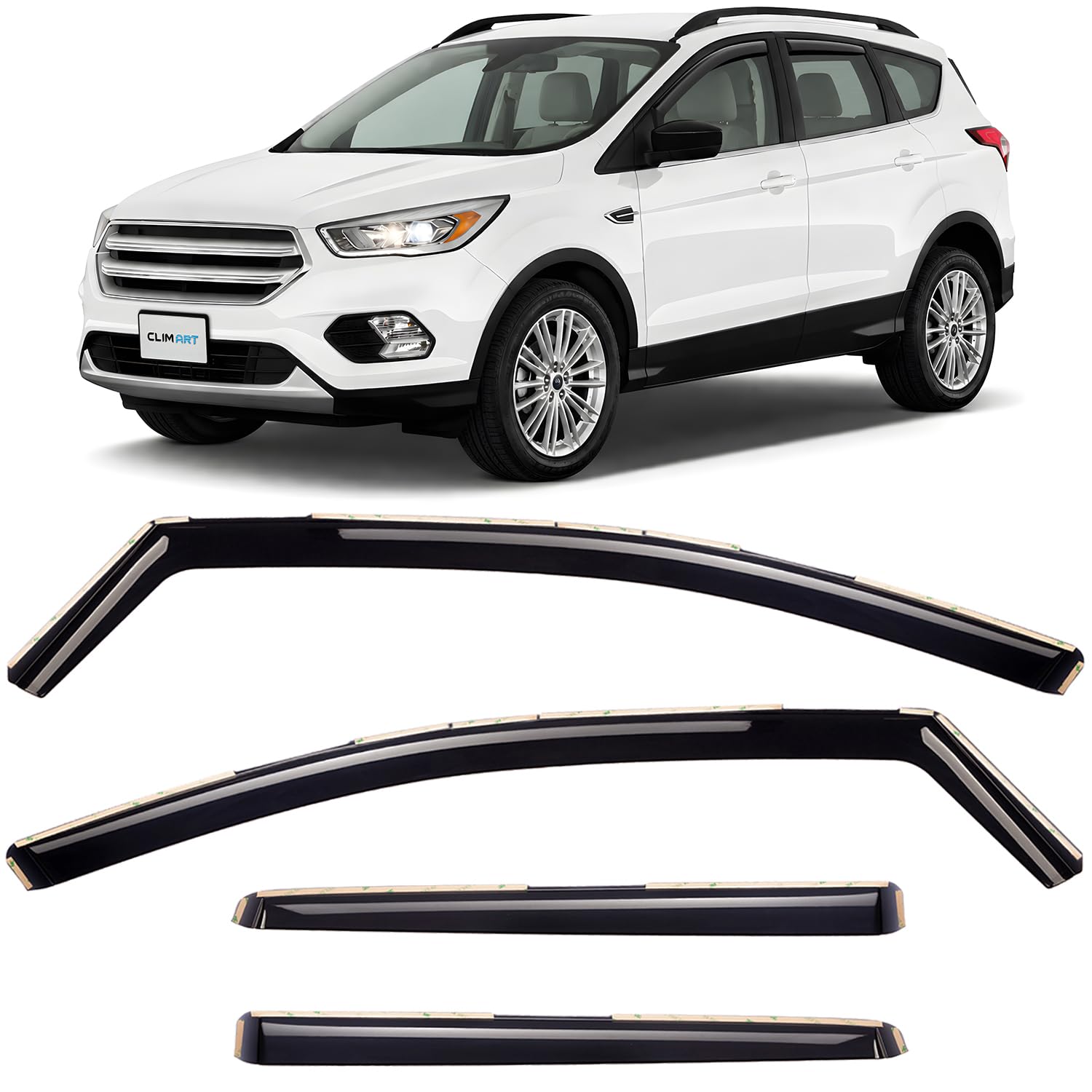 CLIM ART in-Channel Incredibly Durable Rain Guards for Ford Escape 2013-2019, Original Window Deflectors, Vent Window Visors, Vent Deflector, 4 pcs. - 613534
