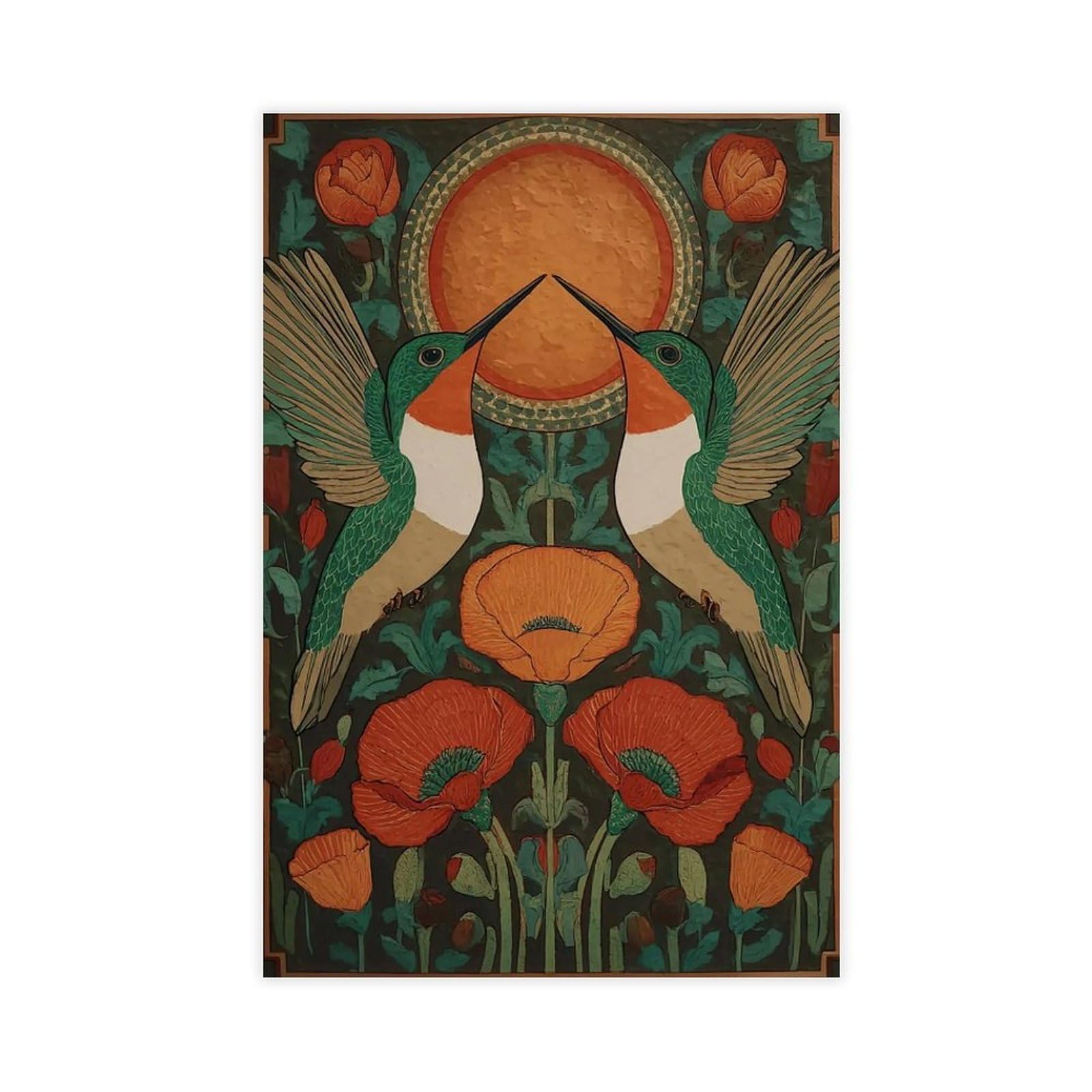 Bareronor Hummingbird Folk Poster Canvas Poster Bedroom Decor Landscape Office Room Decor Gift 24" L X 36" W