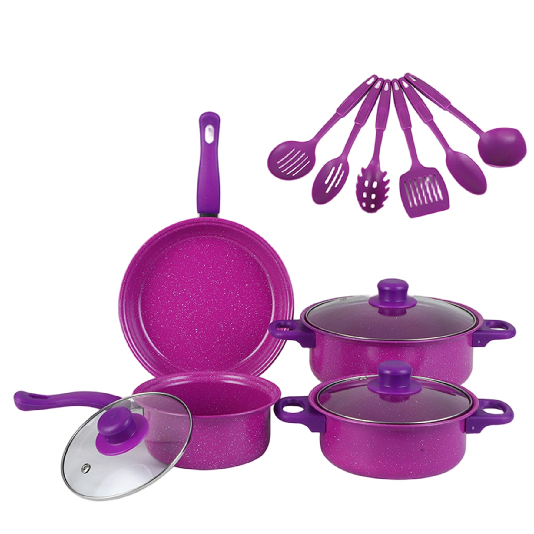Set di Pentole Antiaderenti, Set di Pentole Antiaderenti da 13 Pezzi, E Padelle con Padella, Pentola per Il Latte E Utensili per La Cucina Casalinga, Viola