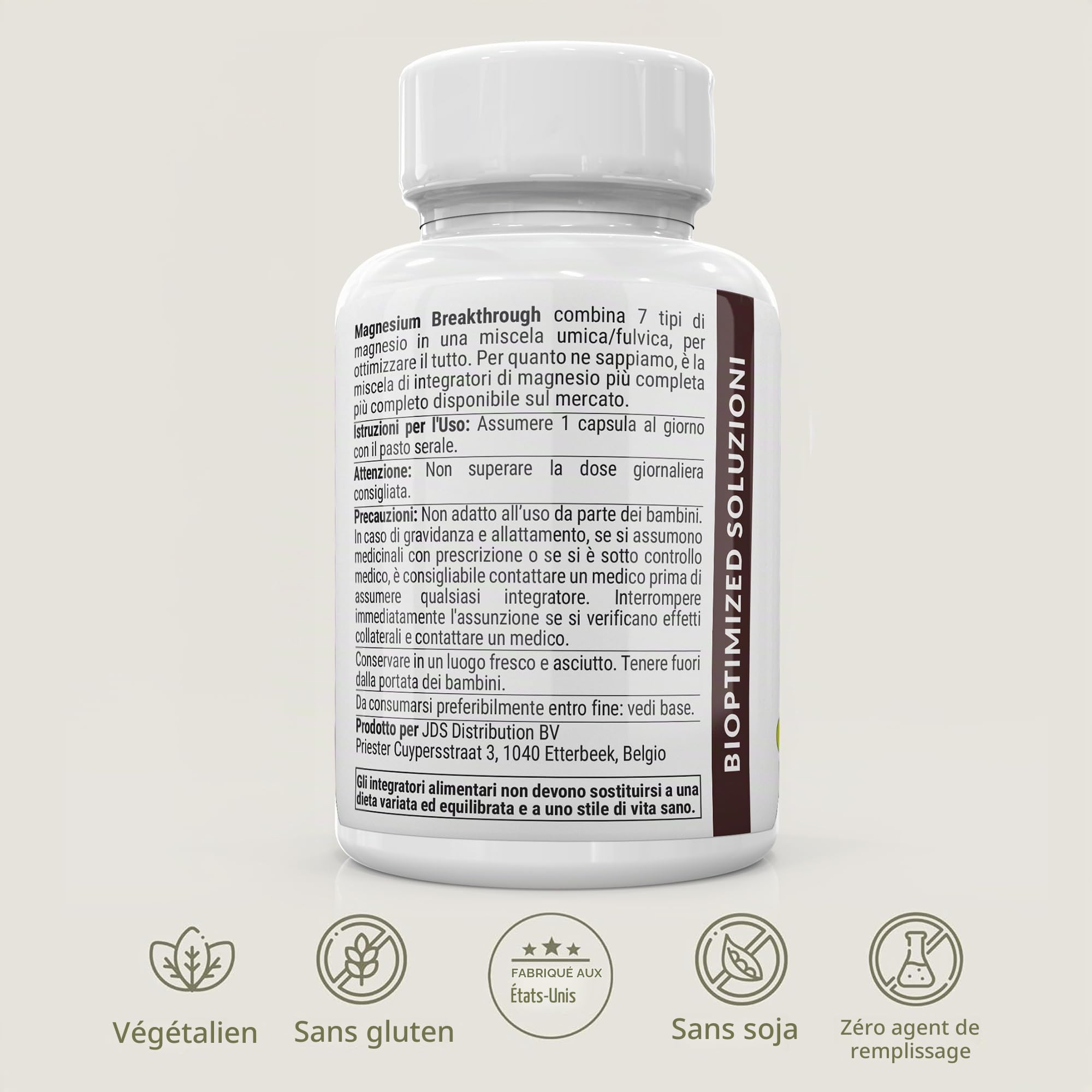 BiOptimizers Magnesium Breakthrough 4.0 7-En-1 | 60 Gélules Végétaliennes | Compléments Alimentaires À Haute Teneur En Magnésium Pour Le Sommeil, L'anxiété Et Les Crampes Dans Les Jambes
