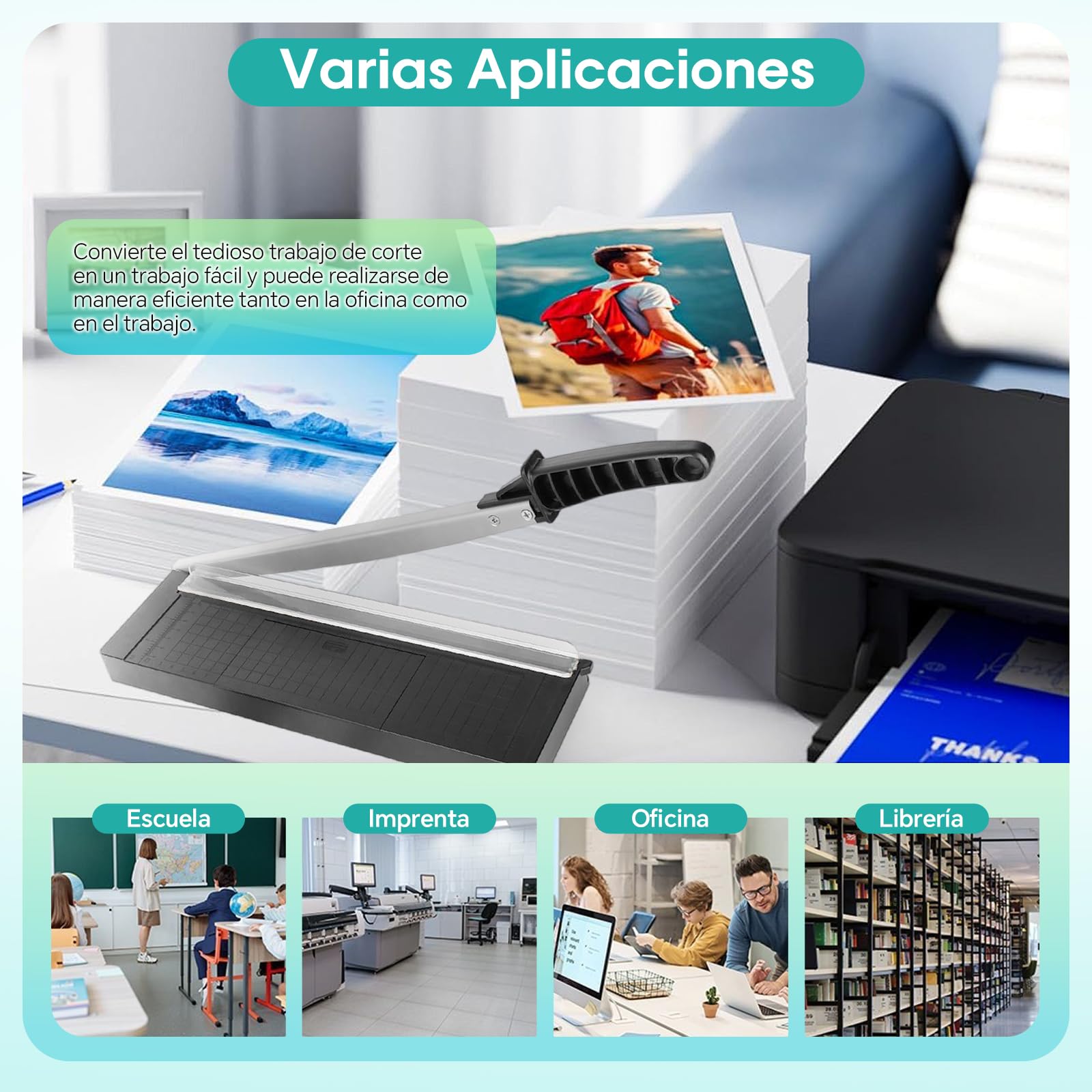 Guillotina de Papel A4 con Cuchilla de Acero | Capacidad para 8 Hojas | Corte por Palanca | Para Papel, Cartulina y Fotos | Cortadora de Precisión(A4)