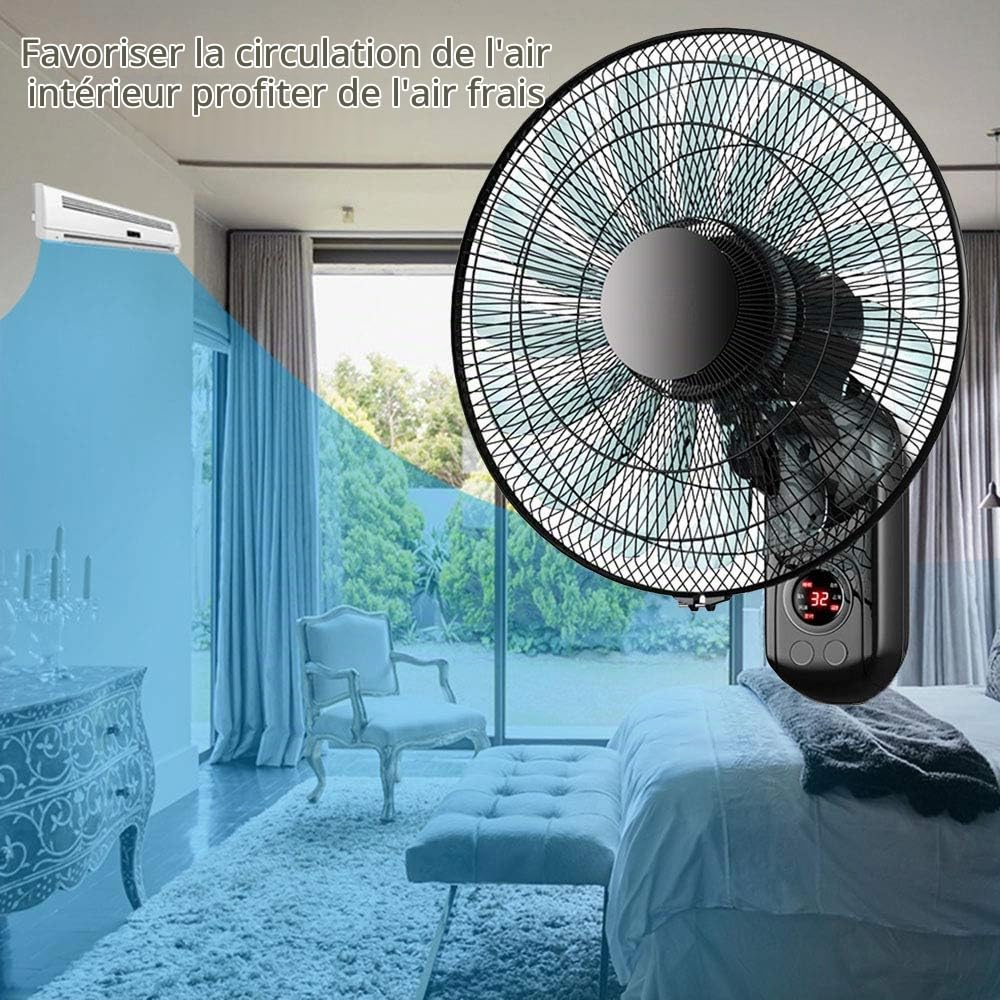 HLILY Ventilateur Mural,16 Pouces Ventilateur Mural Oscillant,Ventilateur Électrique avec Télécommande/Minuteur,3 Vitesses,15 Pales,Ultra-Silencieux,pour Cuisine/Maison