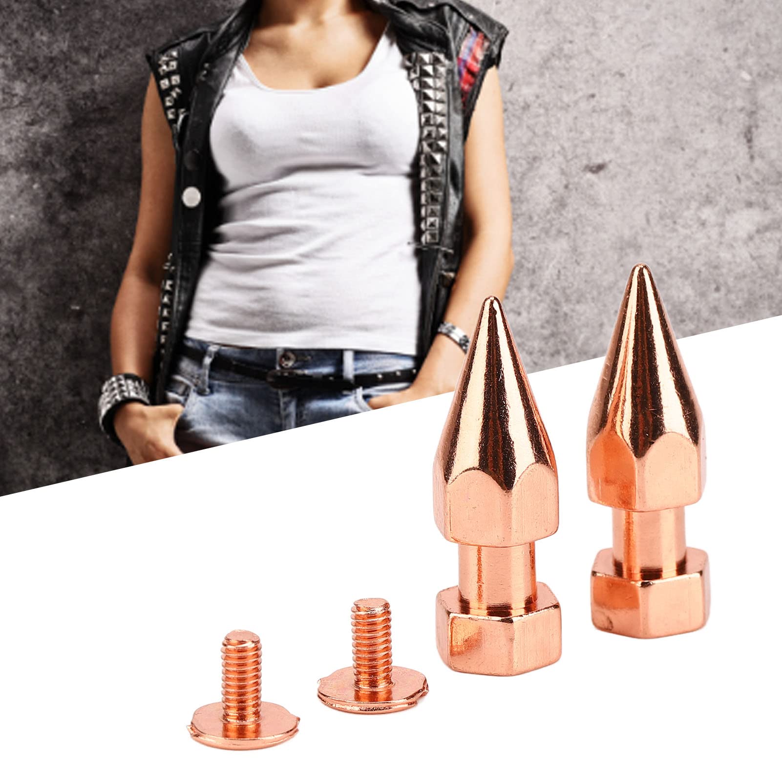 JEOZBM 100 Sets Nieten und Spikes, Kegelförmige Spikes Aus Roségoldenem Metall, Punk-Kleidungsspikes, Schraubnieten, Nieten für DIY-Schuhe, Gürtel, Taschen, Kleidung(8 * 26mm-Roségold)