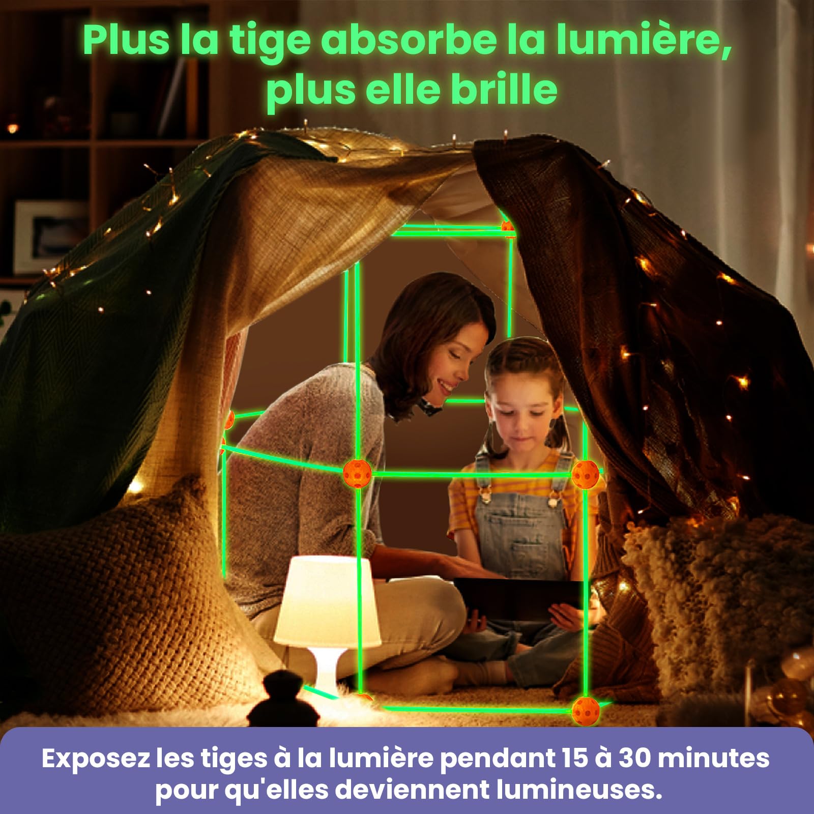Tiny Land 130 PCS Kit Construction Fort Cabane Enfant Brillent dans Le Noir | Jouet Fort Créatif 5+ Ans Interieur Exterieur, Jouets de Construction STEM Châteaux de DIY Tente Tunnerl de Jeu Tour de Fusée