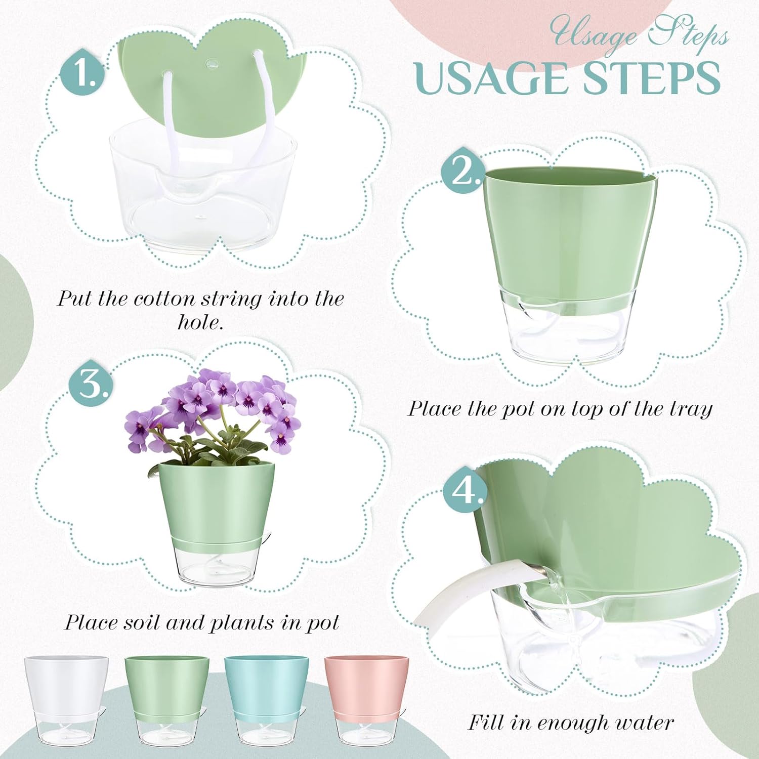 12 Pack Self Watering Planters for Indoor Plants 6 Inch Colorful Flower Pots with Drainage Holes and Reservoir Plastic Plant Pots for African Violets Succulents Herbs Flowers for Home Office