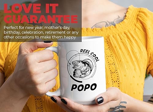 Miniatura 7 de Taza de café para abuelo de 15 onzas, color blanco, carrete de popo, abuelo, cumpleaños, pescador, pescador, pesca nacida a pescar río