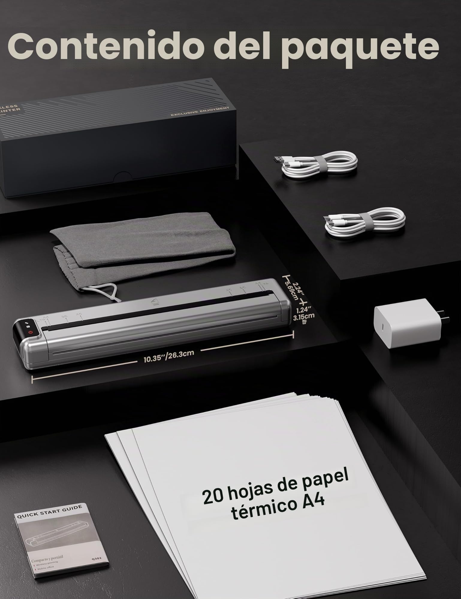 Phomemo Q302 Impresora térmica A4, Impresora portátil A4 para Viajes, conexión a través de WiFi, Bluetooth y USB, Compatible con Papel térmico (210 x 297 mm), B5, A5, 300dpi