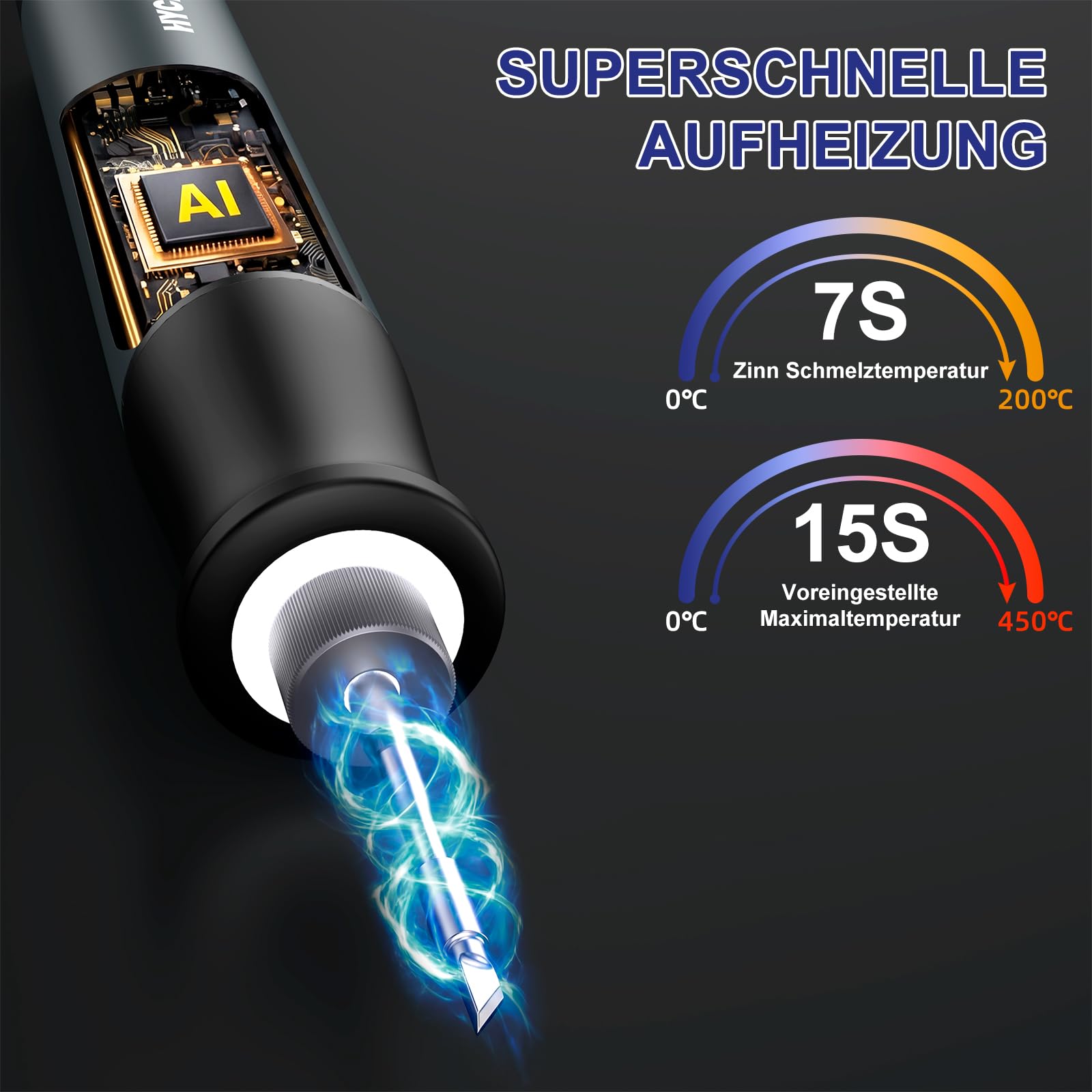 HYCHIKA Lötkolben Set, Akku Lötkolben mit 2600mAh, Intelligentem Indicator, 7s schnelle Heizung (200 ℃ -450 ℃), Auto Schlaf/Aus, mit Halterung, für Elektronik Reparatur, Schweißen, DIY