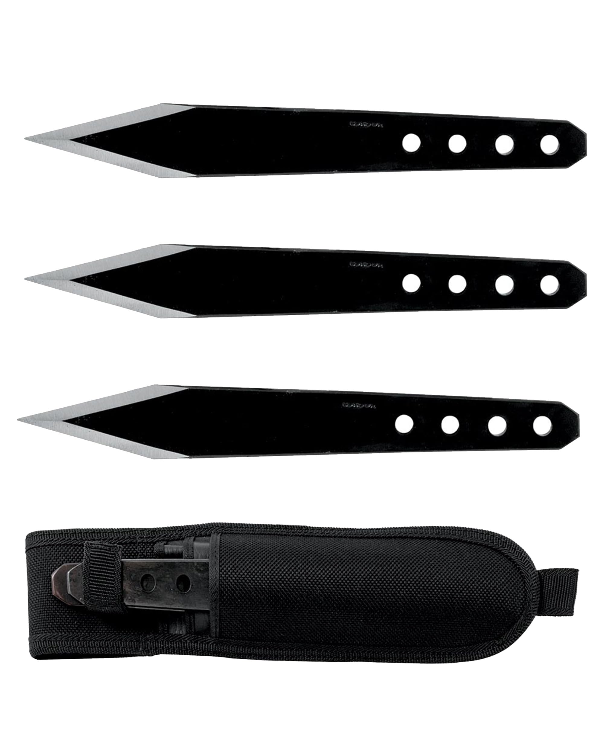 Condor Half Spin Thrower 1075 High Carbon Steel Knife Set with Convex False Edge Grind, High Carbon Steel Blade, Handle Holes, and Ballistic Nylon Sheath (3-Pack, Black)