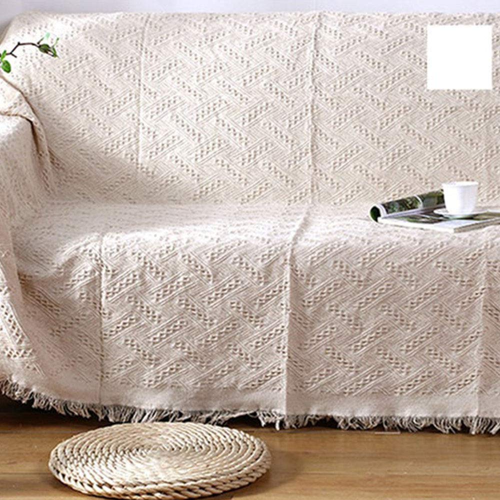 Coperta in cotone rustico, 228,6 x 248,9 cm, leggera, decorativa, per divano e divano, con frange accoglienti, ideale per decorare la casa, il soggiorno e l'uso all'aperto