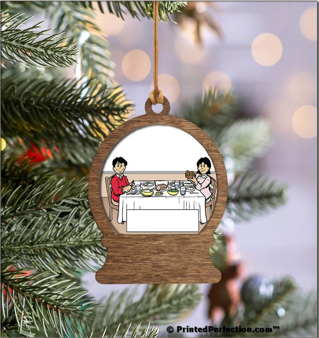 PrintedPerfection.com Personalized Family Dinner - Couple Alone Wooden Snow Globe Shaped Christmas Ornament